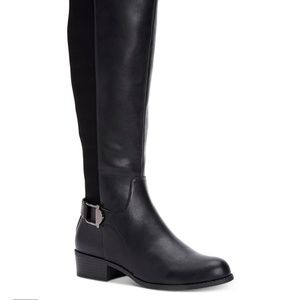 NIB Alfani Kallumm Faux Leather Black Buckle Wide Calf Riding Boots Size 10 M WC